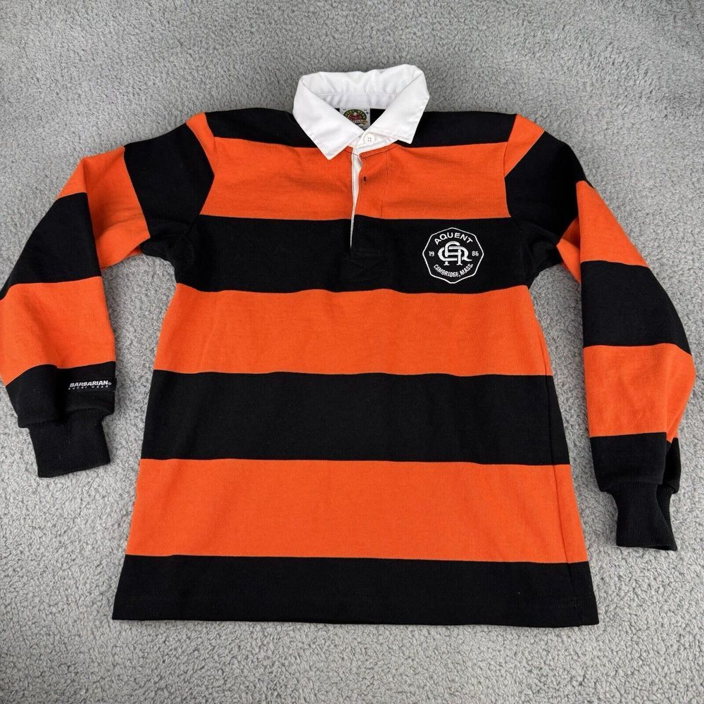 Aquent Womens Heavy Barbarian Rugby Polo‎ Shirt Medium Long Sleeve Orange Black
